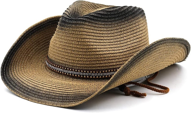 Holiberty Mens Straw Cowgirl Cowboy Hat Women Floppy Packable Wide Brim Sun Hat UPF50 Western Panama Travel Beach Cap Fedora Bucket Hat - Image 1